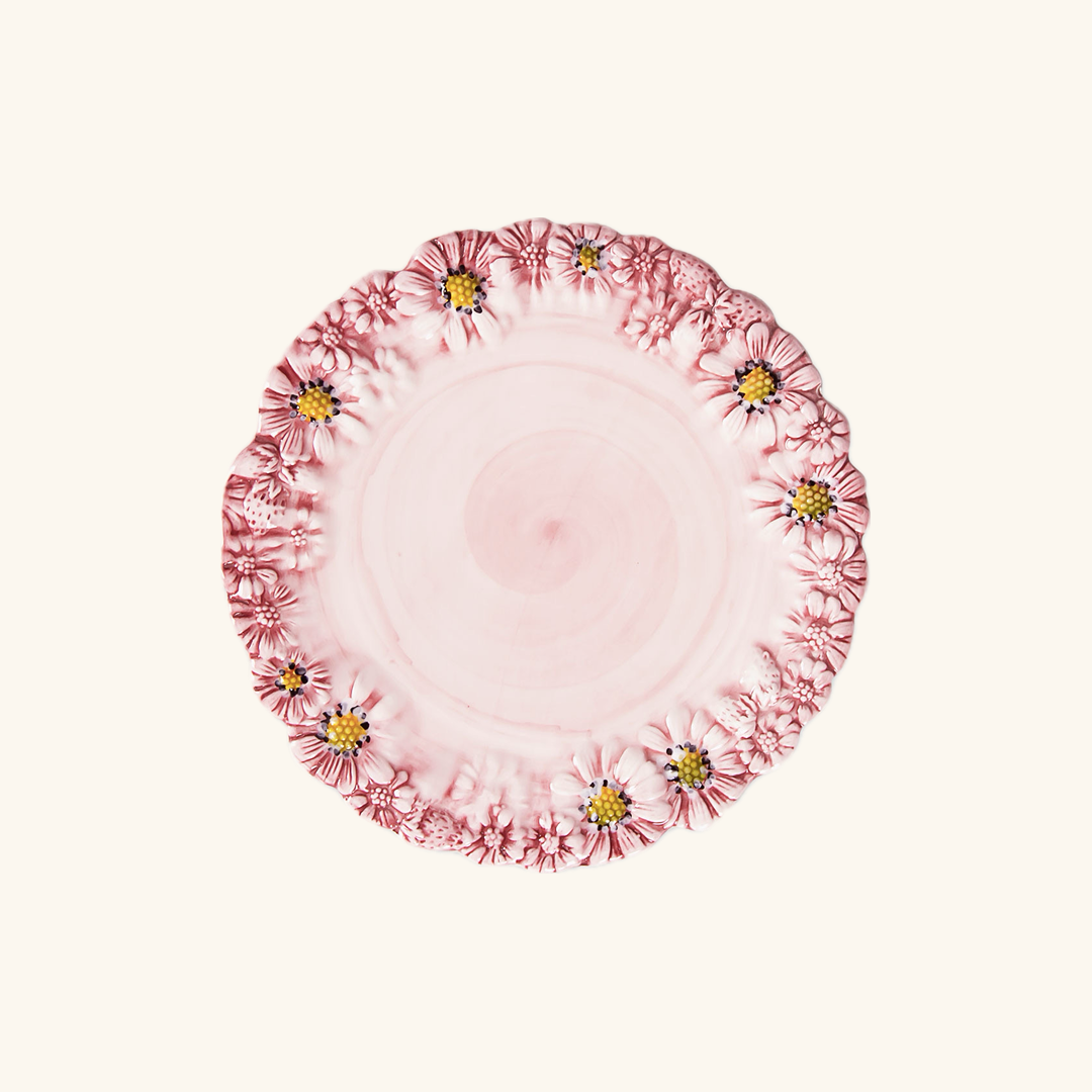 Rosa tallerken med margueritter – Ø22